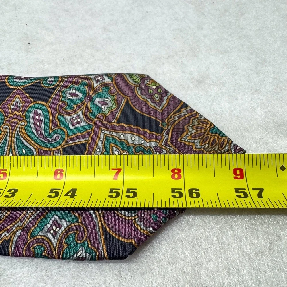 Vintage Christian Dior Tie Mens Silk Paisley Purple Green Monsieur 90s USA‎